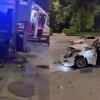 (video) Accident grav în capitală: O Skoda s-a izbit într-un pilon, iar un Ford, proiectat pe trotuar, după ce s-au lovit la o intersecție din Centru