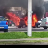 VIDEO Mașină în flăcări, în parcarea unui supermarket din Buzău. Care sunt riscurile generate de caniculă