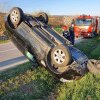 ACCIDENT la Răhău: Pompierii din Sebeș intervin la un autoturism răsturnat