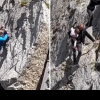 Tată filmat pe Via Ferrata Bepi Zac, în Dolomiți, la 1.900 de metri, cu bebelușul în brațe, în adidași și fără echipament de siguranță | VIDEO