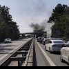 Trafic blocat pe Autostrada A 1 București – Pitești, după ce o autoutilitară a luat foc