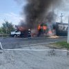 FOTO/VIDEO | Accident urmat de incendiu, în apropiere de vama Nădlac I