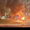 VIDEO Un scuter electric a luat foc, în centrul Capitalei. S-a izbit de stâlpi, după ce șoferul a căzut pe șosea