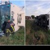 Camion răsturnat la intrare în Șagu, după ce s-a izbit de un stâlp de iluminat