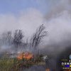 Incendiu puternic de vegetație uscată într-un cartier din orașul Târgoviște! Flăcările s-au extins și la o construcție din lemn